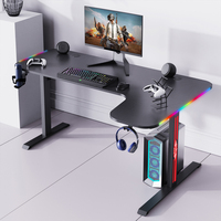 Bureau de jeu PC moderne en métal et fibre de carbone, en forme de L, noir, table d'e-sport avec porte-gobelet, crochet pour casque, extensible