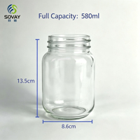 Pot en verre Mason rond personnalisé de 500 ml, récipient transparent vide pour miel et confitures, commande en gros