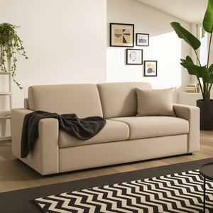 Marseille vera pelle divano letto 3 posti Beige 140x190 xh18 estensibile pieghevole per uso soggiorno con braccioli - Product Image 1