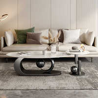 Table basse ovale italienne moderne de luxe de dalle de roche de concepteur pour le salon à la maison fait en métal