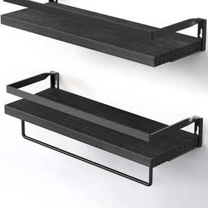 Estantería de pared de baño de madera de un solo nivel para almacenamiento de cocina para uso en la sala de estar-Ropa de estilo de granja y portaherramientas - Product Image 5