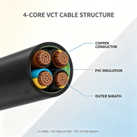 Câble VCT 4 conducteurs, isolé en PVC, gaine en PVC, câble d'alimentation 450/750V, conducteur en cuivre, câble plat pour le standard thaïlandais