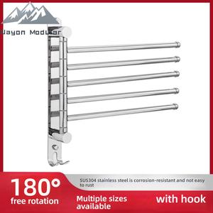 Porte-serviettes mural pivotant en acier inoxydable Wayon avec 4 bras rotatifs et crochets, pour usage hôtelier, organisateur de rangement - Product Image 3