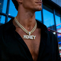 Cadena cubana de aleación de zinc con diamantes de imitación y colgante de letras MONEY, estilo hip hop urbano para hombre