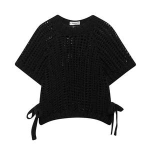 เสื้อสเวตเตอร์ผู้หญิง แขนสั้น ผ้าโพลีเอสเตอร์ ระบายอากาศ สไตล์วินเทจ แฟชั่น ทันสมัย ลำลอง ดีไซน์เข็มเย็บด้านข้าง สำหรับฤดูใบไม้ร่วง - Product Image 5