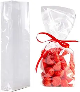 Gusseted Flat Bottom Cellophane Bags with Paper Insert plastic Bags Gusseted Flat Bottom clear pp Bags