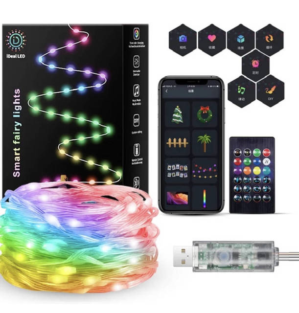 Usb LED DIY Twinkle Lights Remote App Controlled Music Sync Multicolor Christmas Party RGB Smart Fairy String Lights