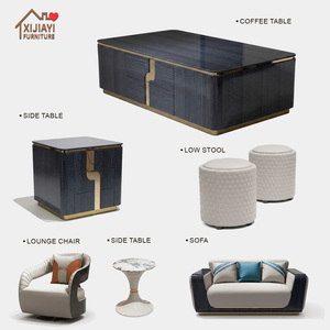 Table basse en bois foncé avec finition dorée et tiroirs de rangement |   Table de salon de luxe - Product Image 1