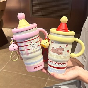 Nouvelle tasse isotherme pour femme, design attrayant, mignonne, avec paille, en acier inoxydable 316, motif dessin animé, pour étudiants - Product Image 2