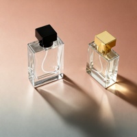 Flacon de parfum carré vide de luxe personnalisé, transparent, avec pompe pulvérisateur, anti-fuite, 30 ml, 50 ml, 100 ml, bouchon doré en verre