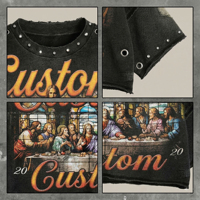 T-Shirt Court Acide Lavé Personnalisé pour Hommes, Strass et Métal, Effet Vieilli, Impression DTG, Bords Coupés, T-shirt Graphique pour Homme