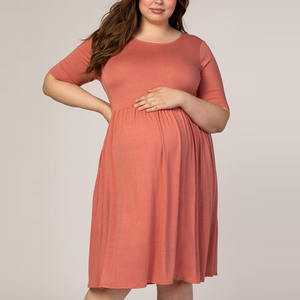 Robe de <span class=keywords><strong>grossesse</strong></span> ample à manches courtes pour femmes, vêtement de <span class=keywords><strong>grossesse</strong></span> froncé en coton de couleur unie avec poche - Product Image 1
