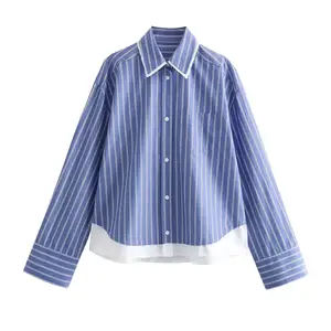 PB&ZA Women 2024 spring New Fashion Splicing fringe Blouses Vintage Long Sleeve Female Shirts Blusas Chic Tops