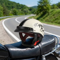 Casque de moto demi-face en ABS avec design rétro imprimé, adapté à la conduite sur route et au trajet quotidien