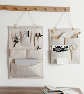 Sac de rangement suspendu moderne en coton et lin pour chambre d'étudiant, rangement de téléphone portable, tissu durable, design pliable - Product Image 5