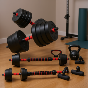 Juego de Mancuernas Ajustables 4 en 1 de 90 Libras con Barra, Kettlebell, Soportes para Flexiones, Hierro Fundido, Agarres Antideslizantes para Entrenamiento Físico en Casa - Product Image 2