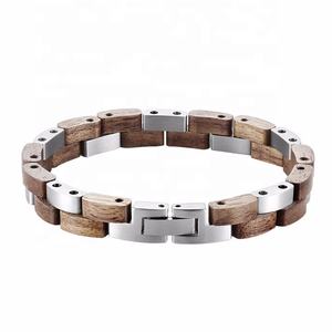 Brazalete de Lujo para Hombre, de Acero Inoxidable y Madera de Nogal - Product Image 1