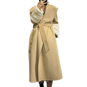 Abrigo de Cachemira de estilo largo popular para mujer, abrigo de lana con diseño de <span class=keywords><strong>Chinchilla</strong></span> con puños de piel de conejo Rex - Product Image 1