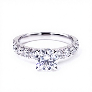 Tianyu gemme 14 k/18 k solido oro bianco Anello di fidanzamento 8 millimetri rotonda cuore e freccia incolore Moissanite delle signore di nozze anello - Product Image 1