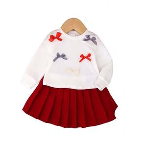 Conjunto <span class=keywords><strong>de</strong></span> Ropa para Niñas, Primavera, Blusa Blanca <span class=keywords><strong>de</strong></span> Manga Larga con Lazo, Falda Plisada Roja Vino, Dulce <span class=keywords><strong>y</strong></span> Lindo - Product Image 5