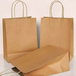Sacs en papier kraft recyclables avec logo personnalisé et poignées torsadées, adaptés aux achats de vêtements et aux sacs cadeaux pour expositions. - Product Image 5