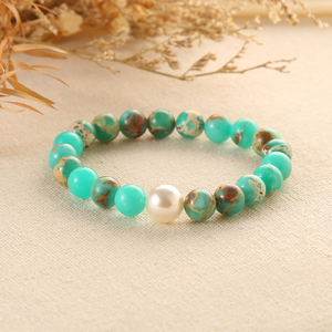 Venta al por mayor de pulseras de piedra natural de 8mm, joyería de <span class=keywords><strong>la</strong></span> amistad, brazalete de perlas redondas ajustables, pulsera de cuentas de cristal Turquesa - Product Image 6