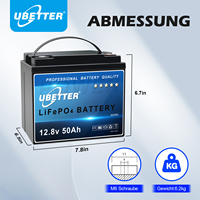 Batterie solaire LiFePO4 à cycle profond certifiée CE Ubetter 24V 12V 50Ah-400Ah avec BMS, 2000-5000 cycles