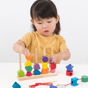 Russian Blocks <b>Puzzle</b> <b>Games</b> Brain Teasers Montessori Toys Matching Colorful Wooden Beads on 5 Columns Block Set for Kids Playing - Product Image 1