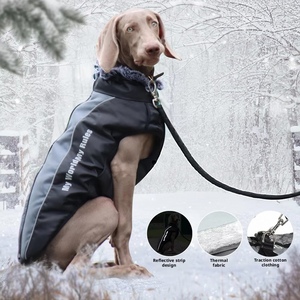 Veste d'hiver chaude pour chien en molleton de coton solide avec col, bande réfléchissante, imperméable et coupe-vent, pour grands chiens, utilisation extérieure, laisse incluse - Product Image 1
