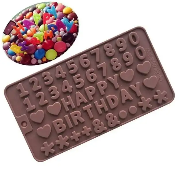 Chocolate mold Silicone alphabet Number Heart Happy Birthday mold Set Candy Cake Jelly Decorating Tools