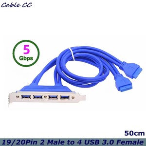 Cable de extensión de puerto de panel frontal de 50 cm con 2 conectores de 19/20 pines a 4 USB 3.0 hembra para chasis, con soporte de ranura PCI-<span class=keywords><strong>E</strong></span> de 12 cm - Product Image 1