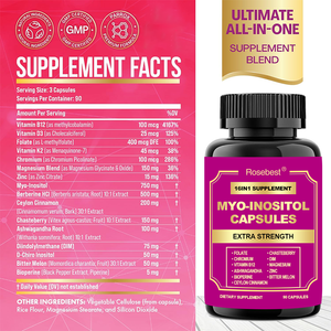 Capsules végétaliennes Myo D-Chiro Inositol 16-en-1 à marque privée OEM pour l'équilibre hormonal pr-conception féminin – Complément à base d'extraits végétaux - Product Image 6
