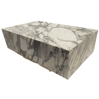 Table basse rectangulaire moderne en bois massif avec plateau en marbre naturel nordique pour la maison, villa, grands meubles de salon