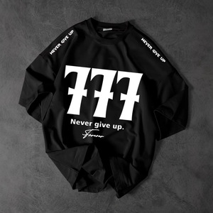 Camiseta de Jersey de Manga Corta con Estampado del Número 777 para Hombre, Cuello Redondo, Ajuste Holgado, 100% Algodón, Transpirable, Estilo Urbano - Product Image 4