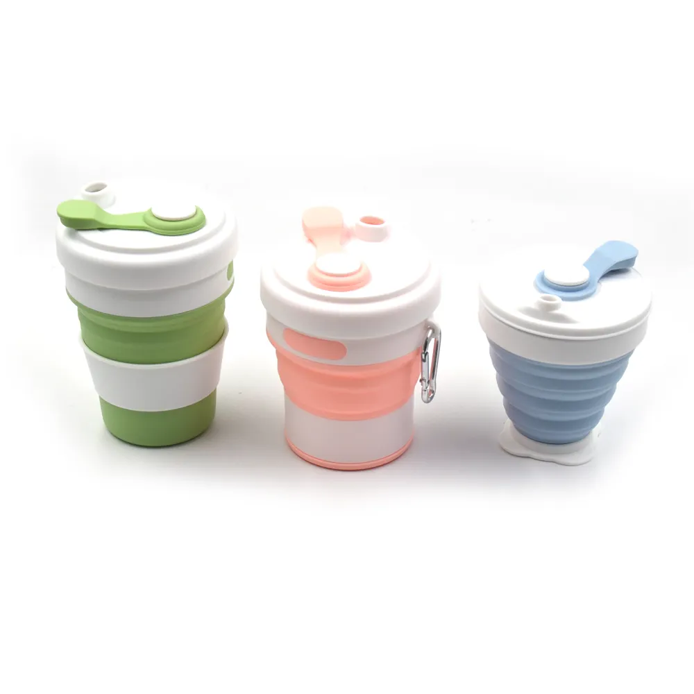 식품 등급 맞춤형 실리콘 접이식 물 컵 휴대용 압축 커피 컵 빨대 컵