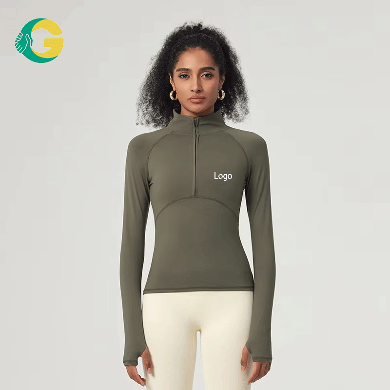 Slimming Half Zipper Front Women's Sports Jackets Lightweight Athletic Long Sleeve Sweat-Wicking Elastic Yoga Tops Training