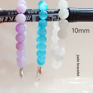 Bracelet pour <span class=keywords><strong>femme</strong></span> en perles de verre soufflé de 10 mm, émail violet cendré et bleu ciel, avec pendentif cercle unique, bijoux pour la fête des Mères - Product Image 4