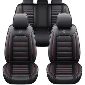 Juego completo de PVC protector de ajuste universal negro y rojo, funda de asiento de coche de cuero pu envolvente para Honda Toyota Audi A3 A4 A5 A6