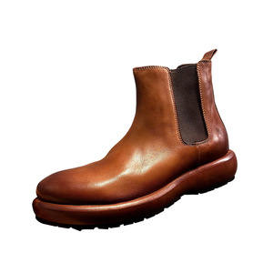Bottines Chelsea pour hommes en cuir marron à talon bas, style britannique rétro, semelle rembourrée, à enfiler, décontractées - Product Image 5
