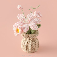 Plante d'orchidée en crochet faite à la main, fleur artificielle en fil, arrangement floral en pot, décoration de table, cadeau, vente en gros