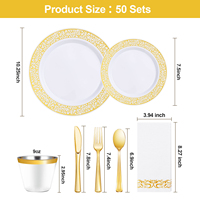 Lot de 350 pièces de vaisselle jetable en plastique à bord argenté pour 50 invités – Assiettes, gobelets et couverts robustes pour mariage