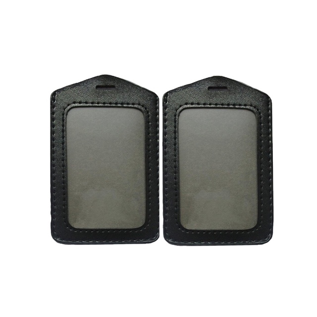 Free Customised Black ID Cards PU Holder PU Sleeve clear ID Card Holder for Staff Id Card