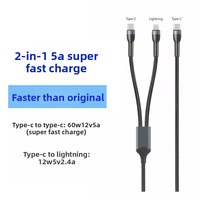 Cable de Datos Trenzado de Nailon Tipo C 2 en 1, Conductor de Cobre Puro, Carga Rápida Blindada PD 60W 5A para iOS 15/16, Android, Computadora y Móvil