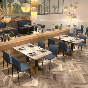Ensemble table et chaises carrées <span class=keywords><strong>en</strong></span> marbre blanc de luxe moderne pour McDonald's, café commercial, mobilier de restaurant personnalisé, design <span class=keywords><strong>en</strong></span> bois - Product Image 1