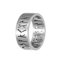 Bague en acier inoxydable 8mm argent or noir évidé Lun Rune Viking lettre bague en acier inoxydable bague bijoux 441