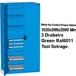 Fami Master Key Comfort <b>Drawer</b> Cabinet 1020x598x2000 Mm 3 <b>Drawers</b> Green Ral6011 <b>Tool</b> Storage - Product Image 3