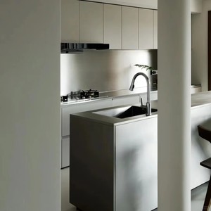Ensemble d'armoires de <span class=keywords><strong>cuisine</strong></span> modernes en aluminium sur mesure, <span class=keywords><strong>prix</strong></span> usine, avec robinet, pour appartement, en acier inoxydable - Product Image 4