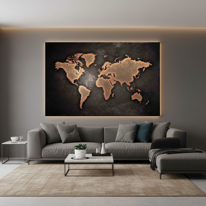Copper World Map Canvas Print: Abstract Tempered Glass Wall Art,<b>WRAPPED</b> CANVAS - Product Image 3