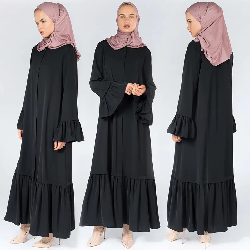 Dubai new islamic women dresses black abaya dress islamic eid ruffle muslim dress islamic clothing