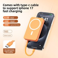 Cargador Portátil de Carga Rápida de 22.5W, Compatible con 15W, con Cables Integrados, Batería Externa de 20000mAh, Banco de Energía Magnético Inalámbrico